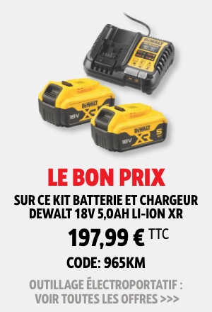 Prix exceptionnel sur ce kit batterie et chargeur DeWalt 18V 5,0Ah Li-ion XR