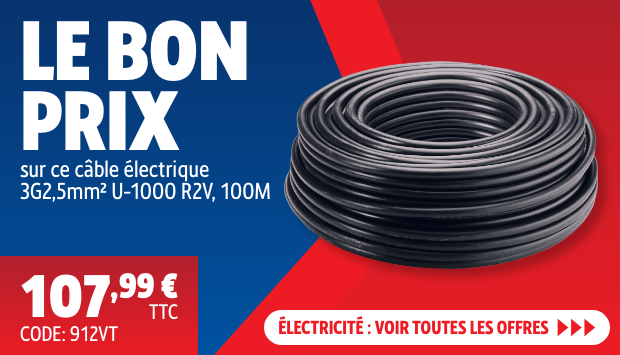 Le bon prix sur ce câble électrique 3G2,5mm² U-1000 R2V 100M